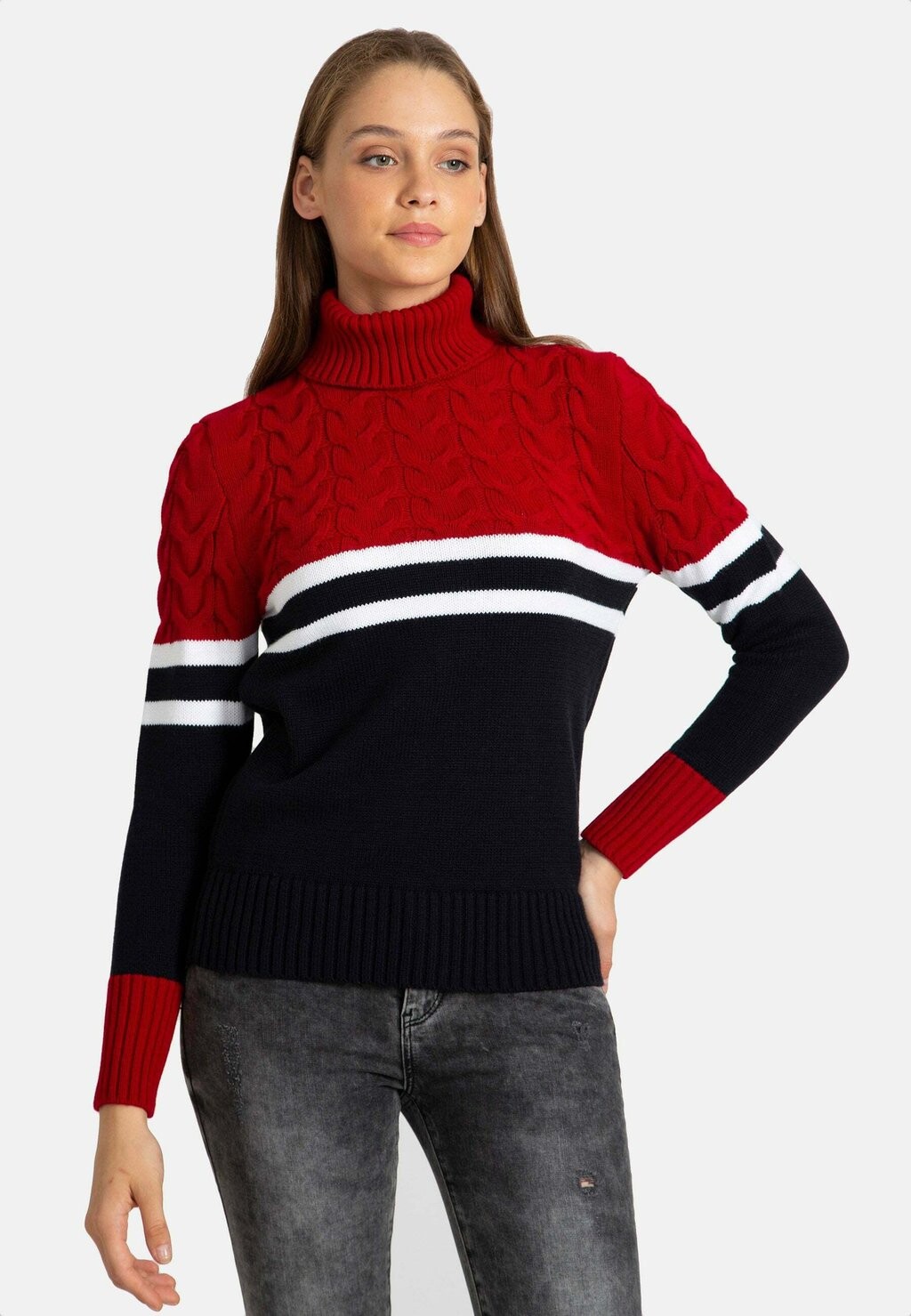 

Свитер Turtle Neck Jacey Quinn, цвет red ecru navy