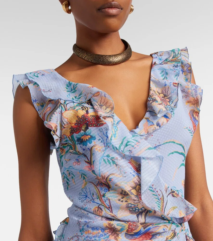 Длинное платье с принтом и оборками Etro, синий — фото 3