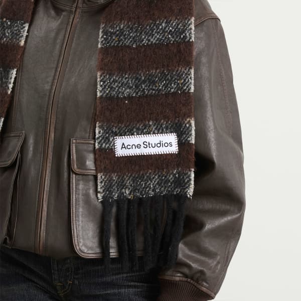 Узкий шарф Вонки Acne Studios, серый & темно-коричневый — фото 4