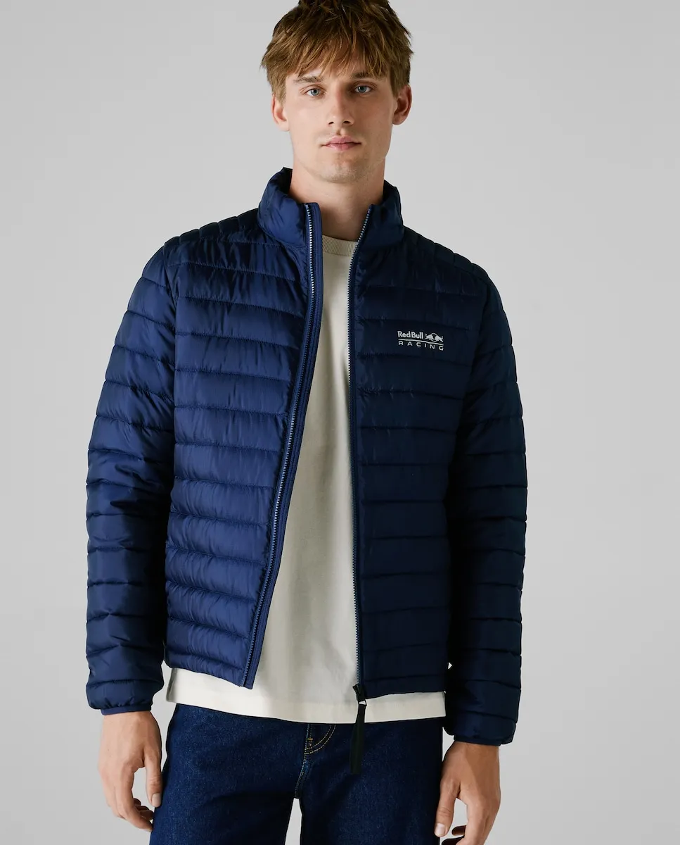 

Мужской стеганый пуховик с принтованным логотипом Pepe Jeans, темно-синий