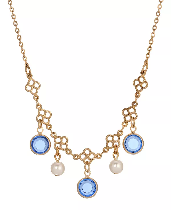

Ожерелье-Нагрудник из искусственного жемчуга золотистого оттенка с кристаллами 2028, blue