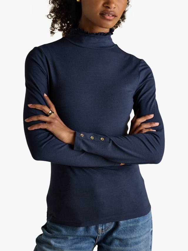 

Топ с длинными рукавами и воротником-жабо Joules, Navy