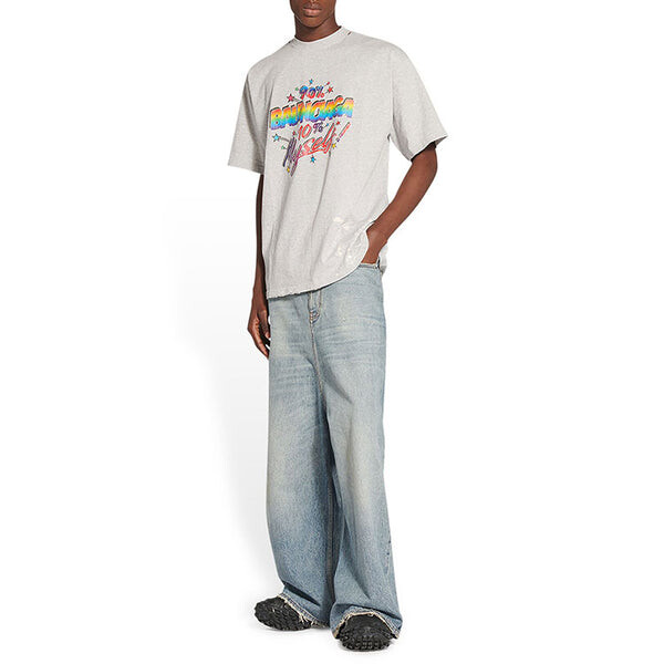 Футболка 90/10 t-shirt large fit 'light grey' Balenciaga, серый — фото 3