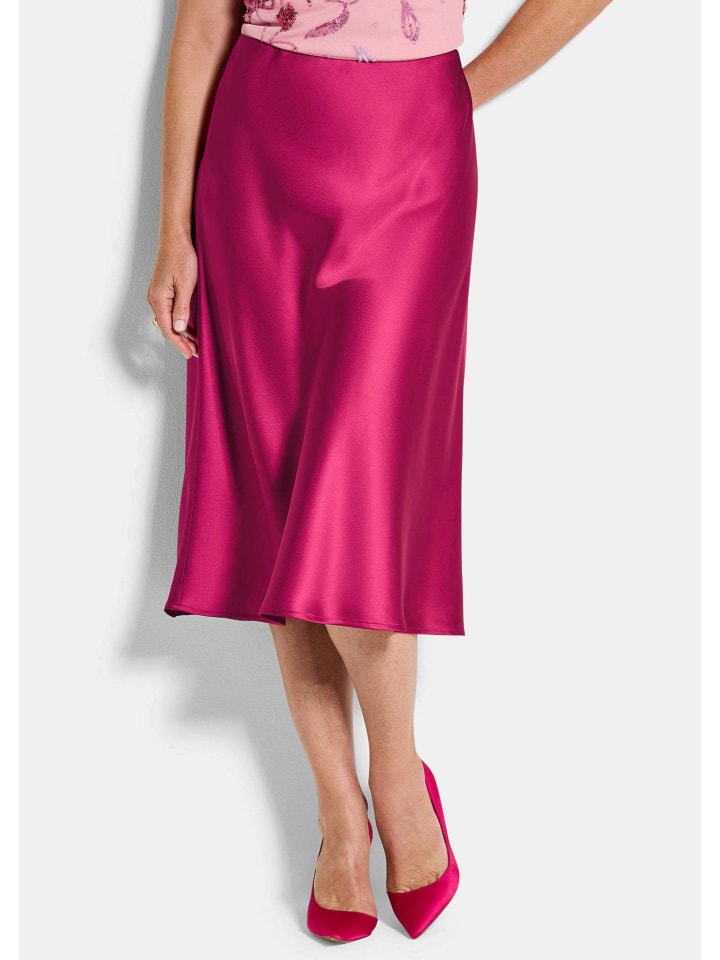 

GOLDNER Укороченный размер: Атласная юбка. Элегантная юбка миди с эластичным поясом бордового цвета
