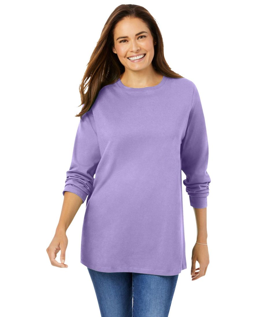 

Футболка с длинными рукавами и круглым вырезом идеального размера для полных женщин Woman Within, Soft iris