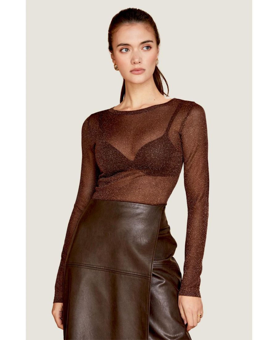 

Женская прозрачная трикотажная блузка Eliana с люрексом CRESCENT, Brown + espresso