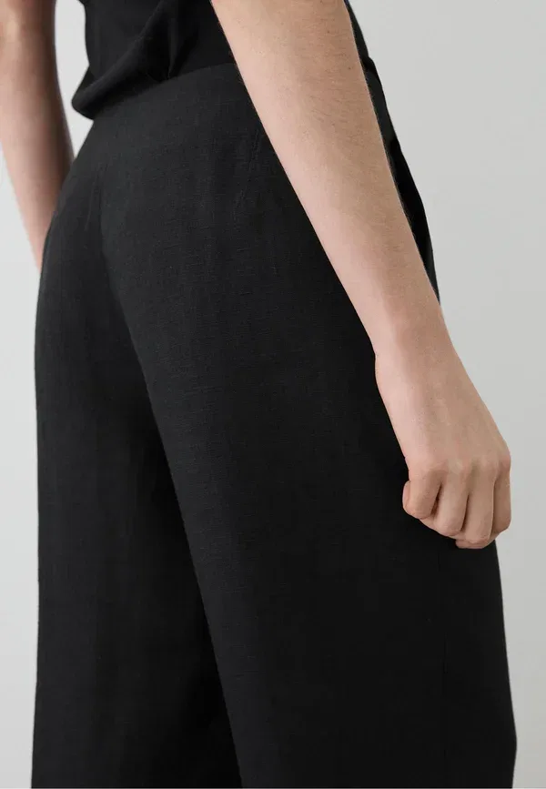 Брюки прямого кроя из льна Massimo Dutti, черный — фото 4