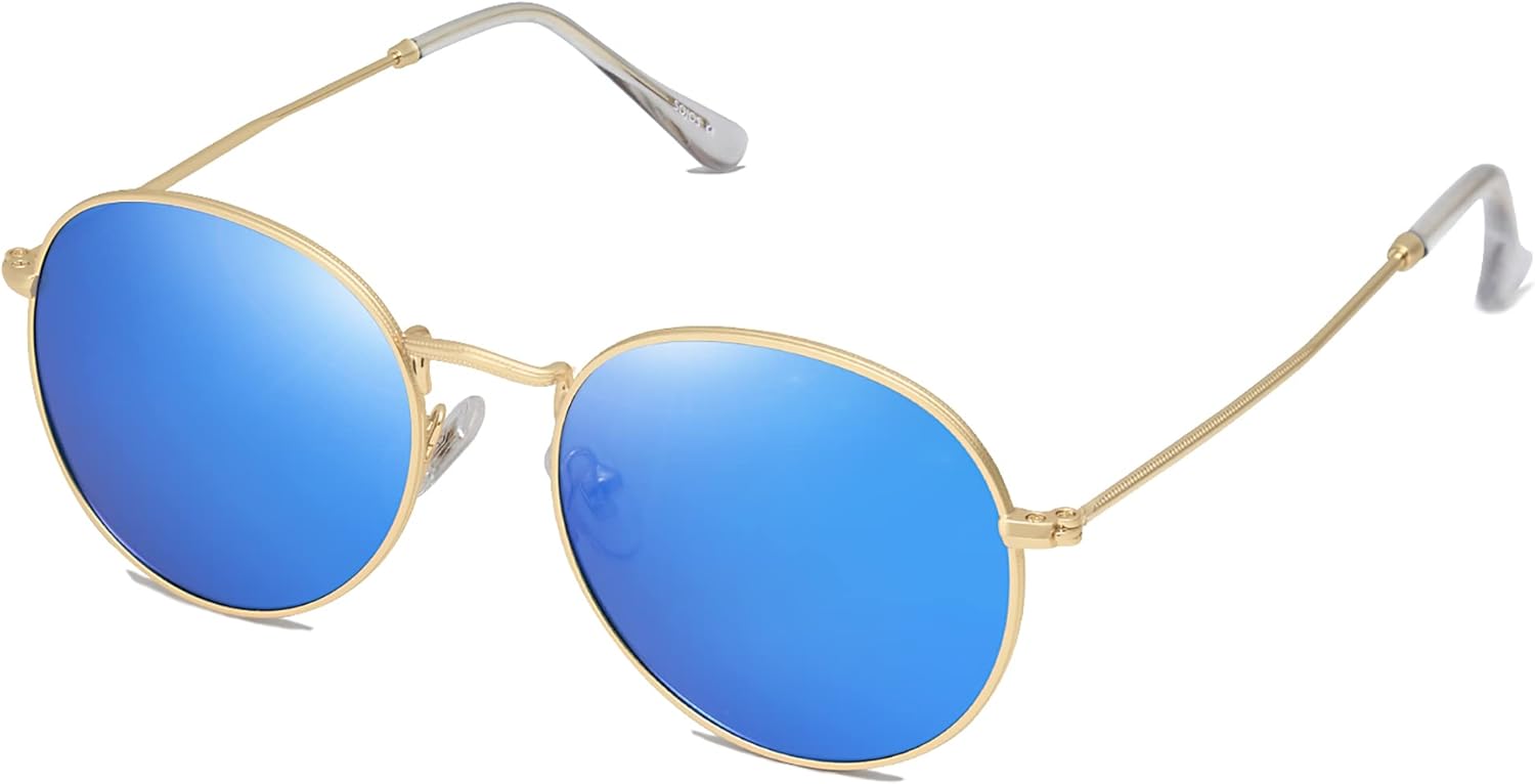 

Солнцезащитные очки SOJOS маленькие круглые поляризованные для женщин и мужчин, классический винтажный ретро-стиль, защита от ультрафиолета UV400, модель SJ1014, Gold/Blue