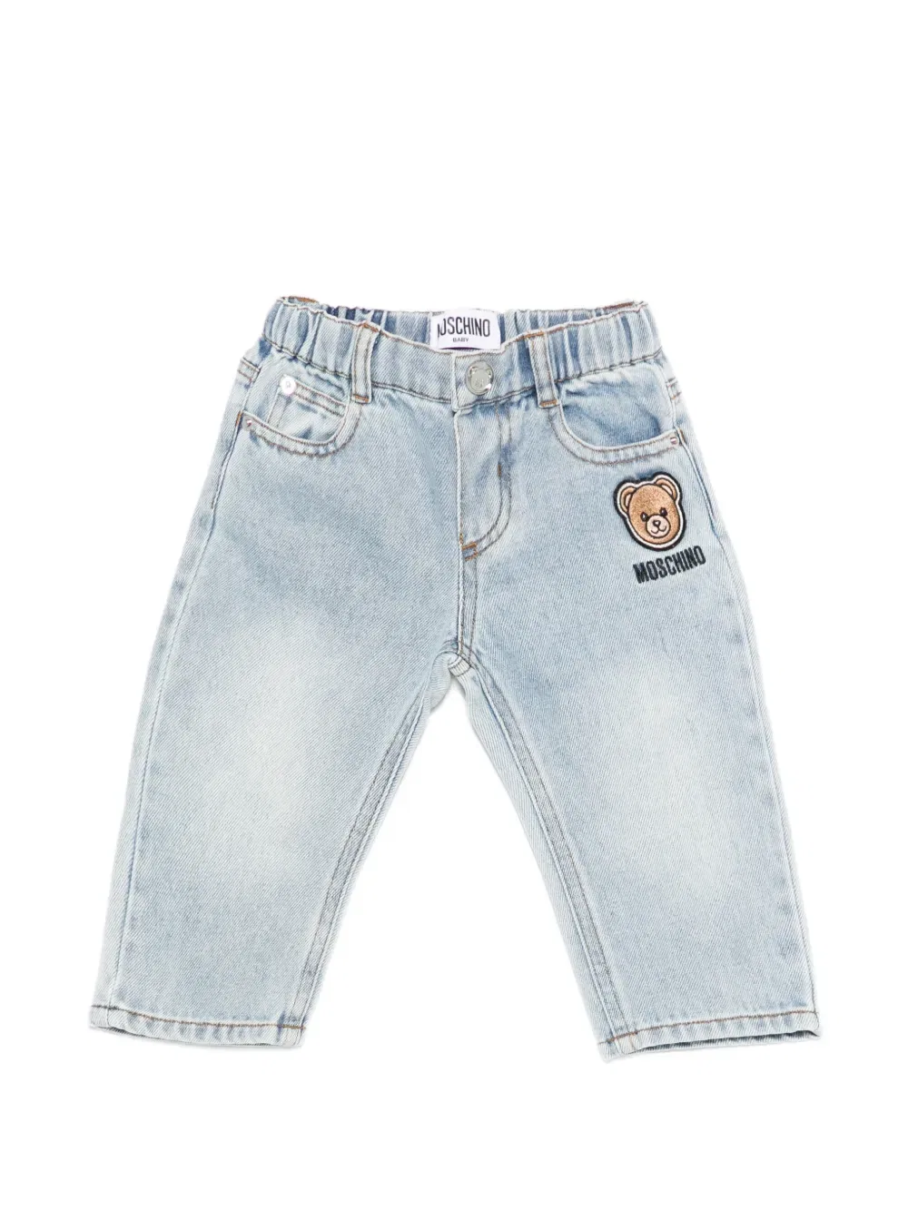 Джинсы с аппликацией в виде плюшевого мишки Moschino Kids, синий