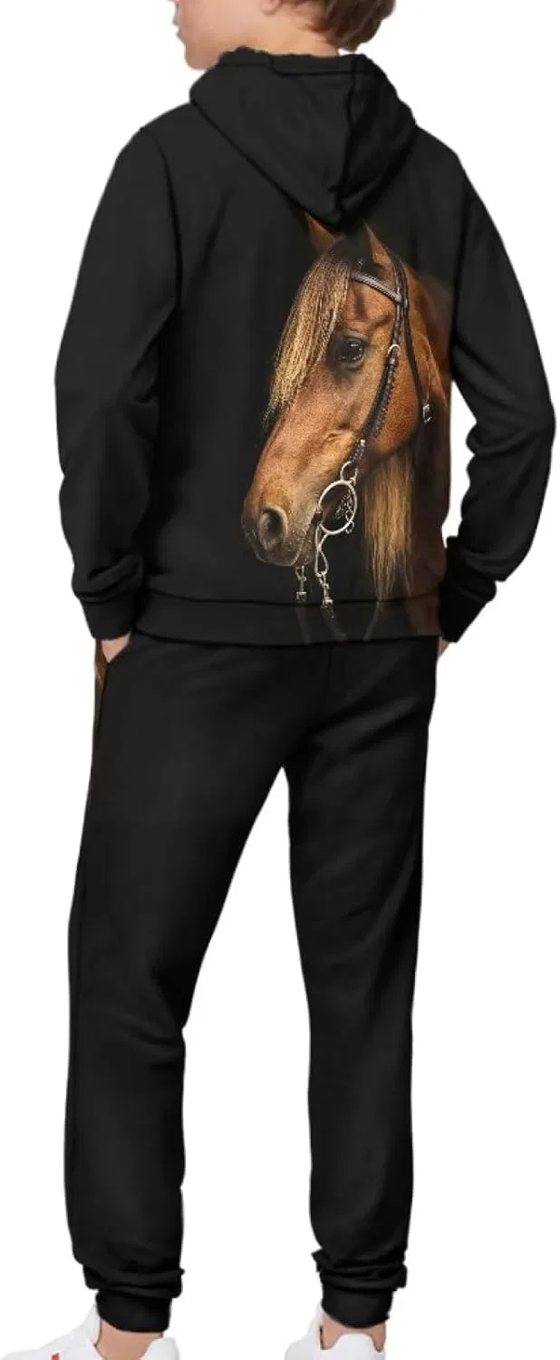 Детский спортивный костюм с принтом Yuuxorilu, 2 предмета, цвет Horse-black — фото 4