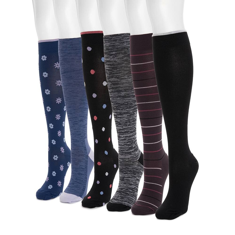 

Женские компрессионные носки до колена MUK LUKS, 6 пар, цвет Ebony Burgundy Blue