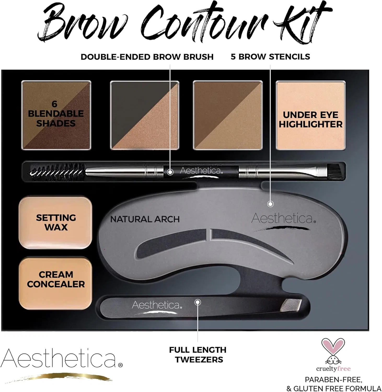 Набор для бровей Aesthetica Brow Contour Kit, 16 предметов — фото 2