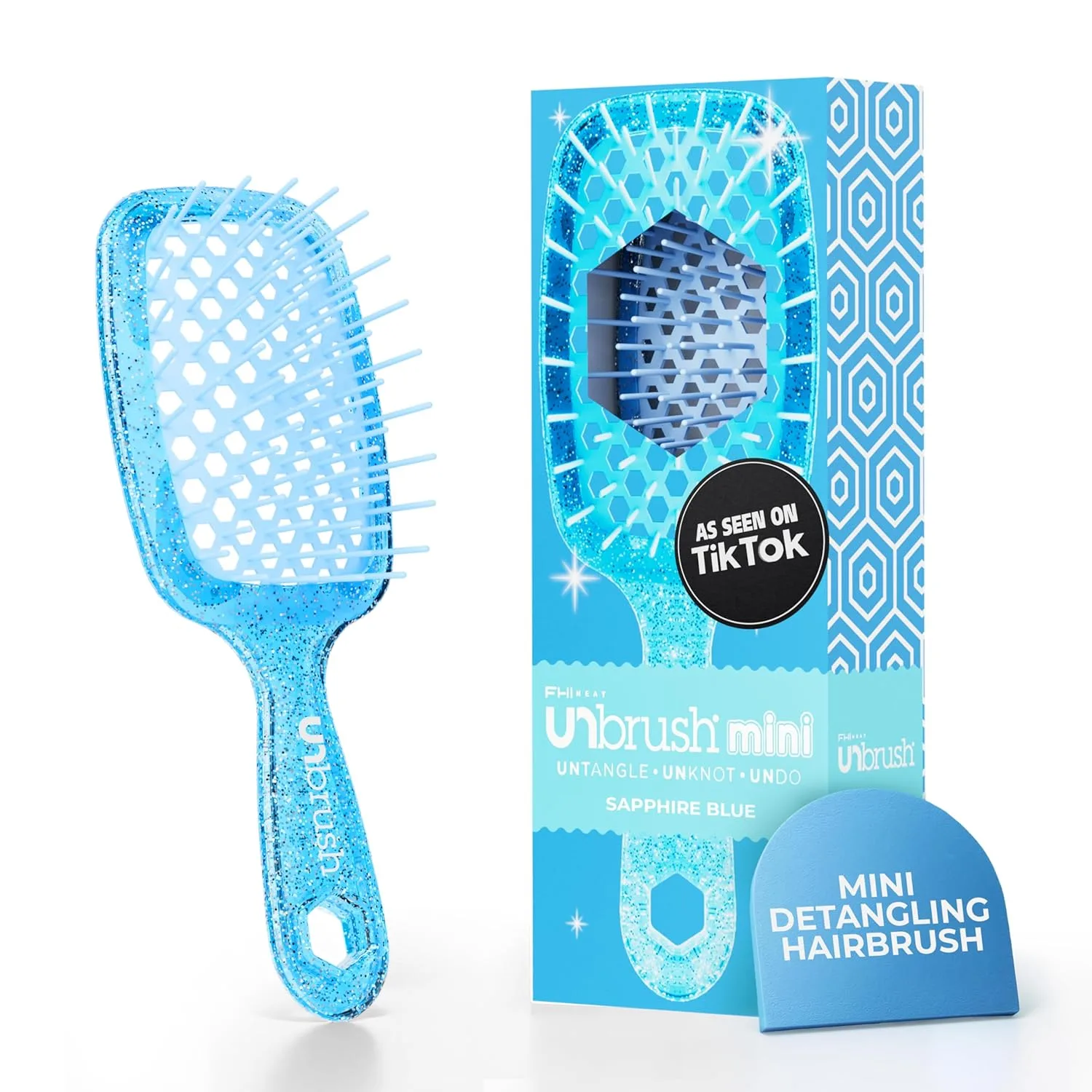 Мини-расческа FHI Heat UNbrush для легкого расчесывания влажных и сухих волос - прочные антистатические щетинки Duoflex, легкая ручка, Sapphire Blue
