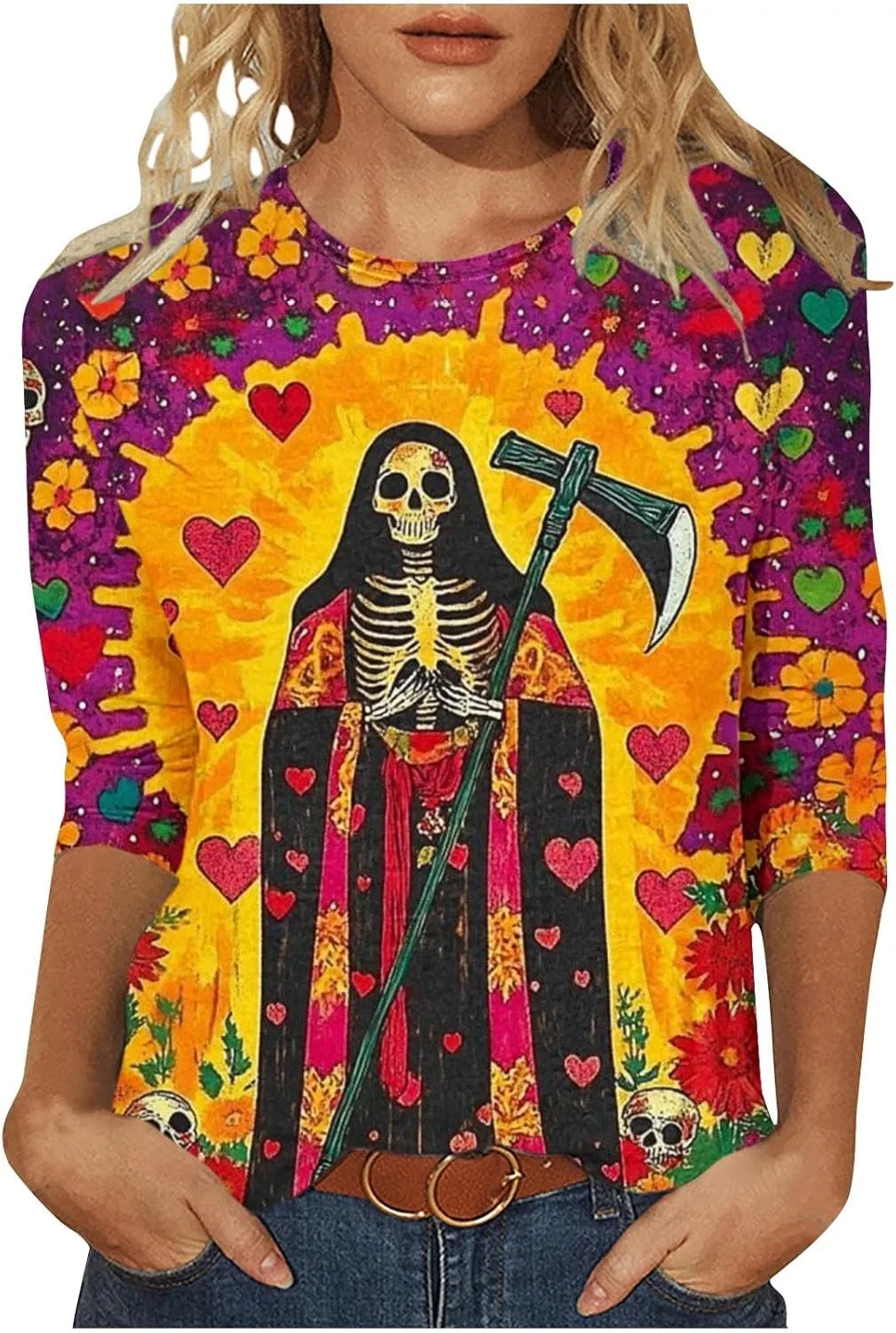 Футболка с принтом череп и скелет, Día De Los Muertos, мультиколор — фото 2