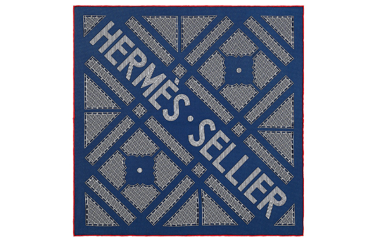 

HERMES Шёлковый шарф, Marine Blue/White