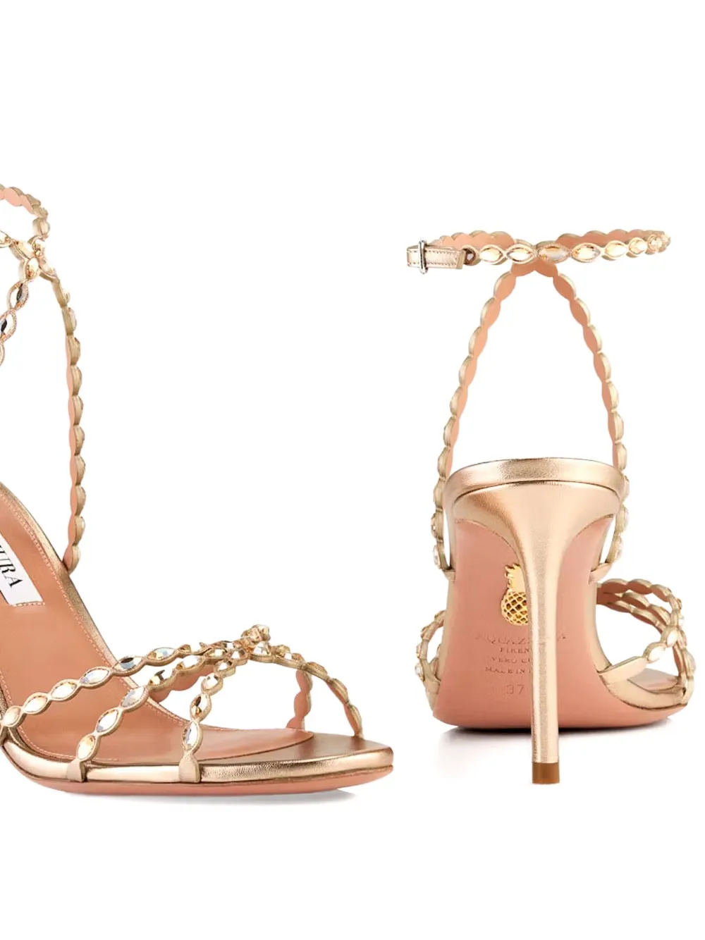 Босоножки Love Struck 85 с фестонами Aquazzura, золотой — фото 3