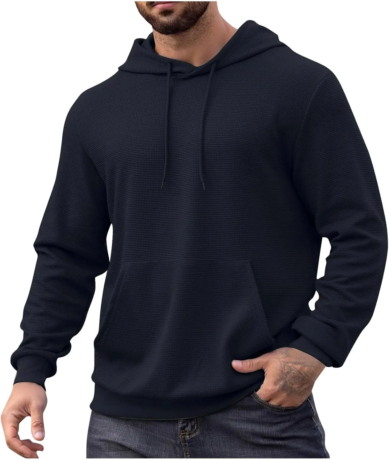 

Мужская толстовка с капюшоном, длинный рукав, вафельная ткань YSERB