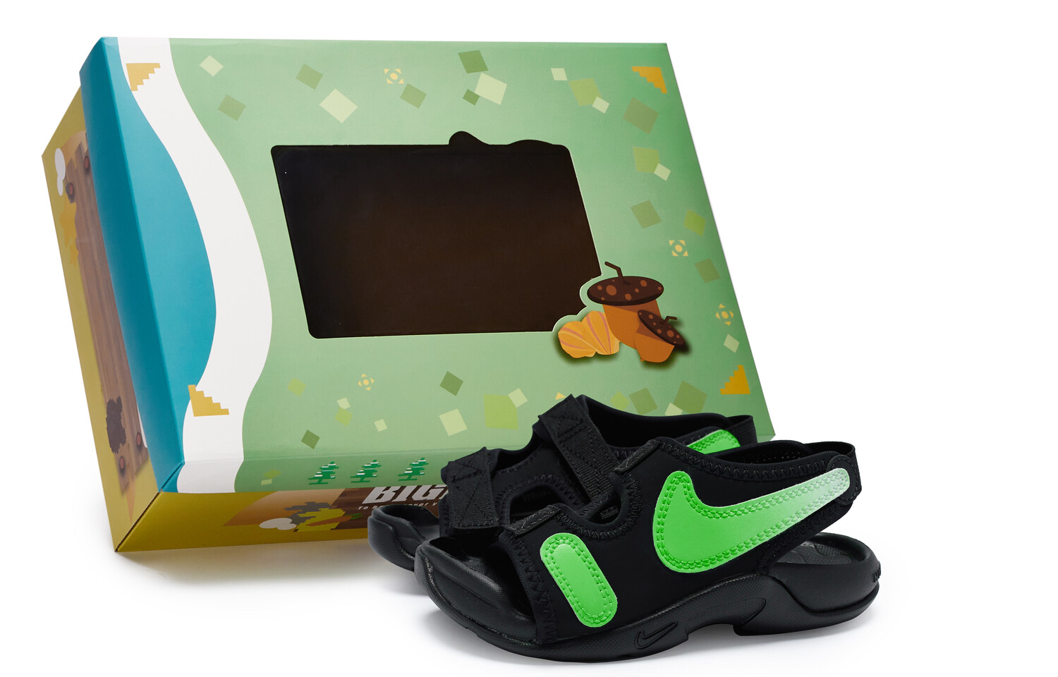 

Сандалии детские Sunray Adjust 6 PS зеленые Nike, черный/зеленый