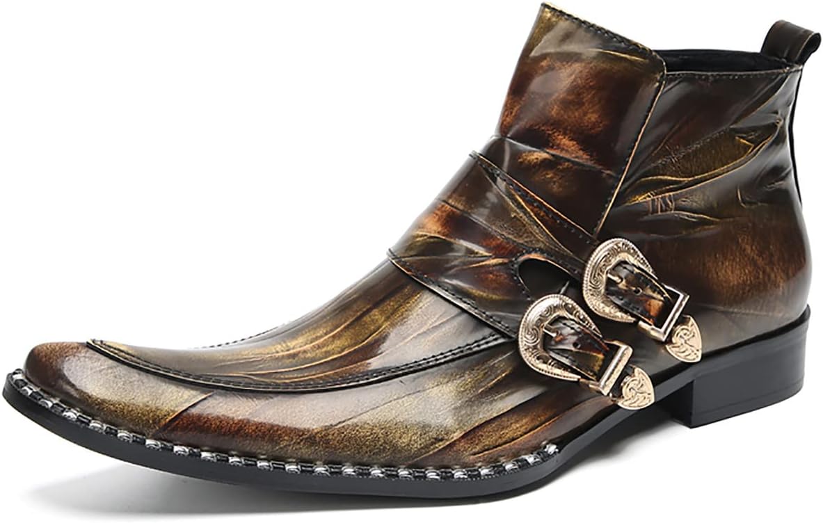 

Кожаные ботинки Chelsea Santimon Mens для повседневной и праздничной носки, с пряжкой, вестерн-стиль, ручная работа, мужские ковбойские ботинки, коричневый