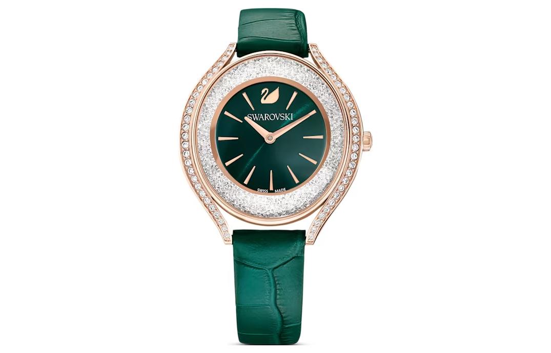 

Swarovski Часы Quartz Movement Women's Watch 35.5mm Green Dial PVD Coated Watch Case Cowhide Strap, Green Dial