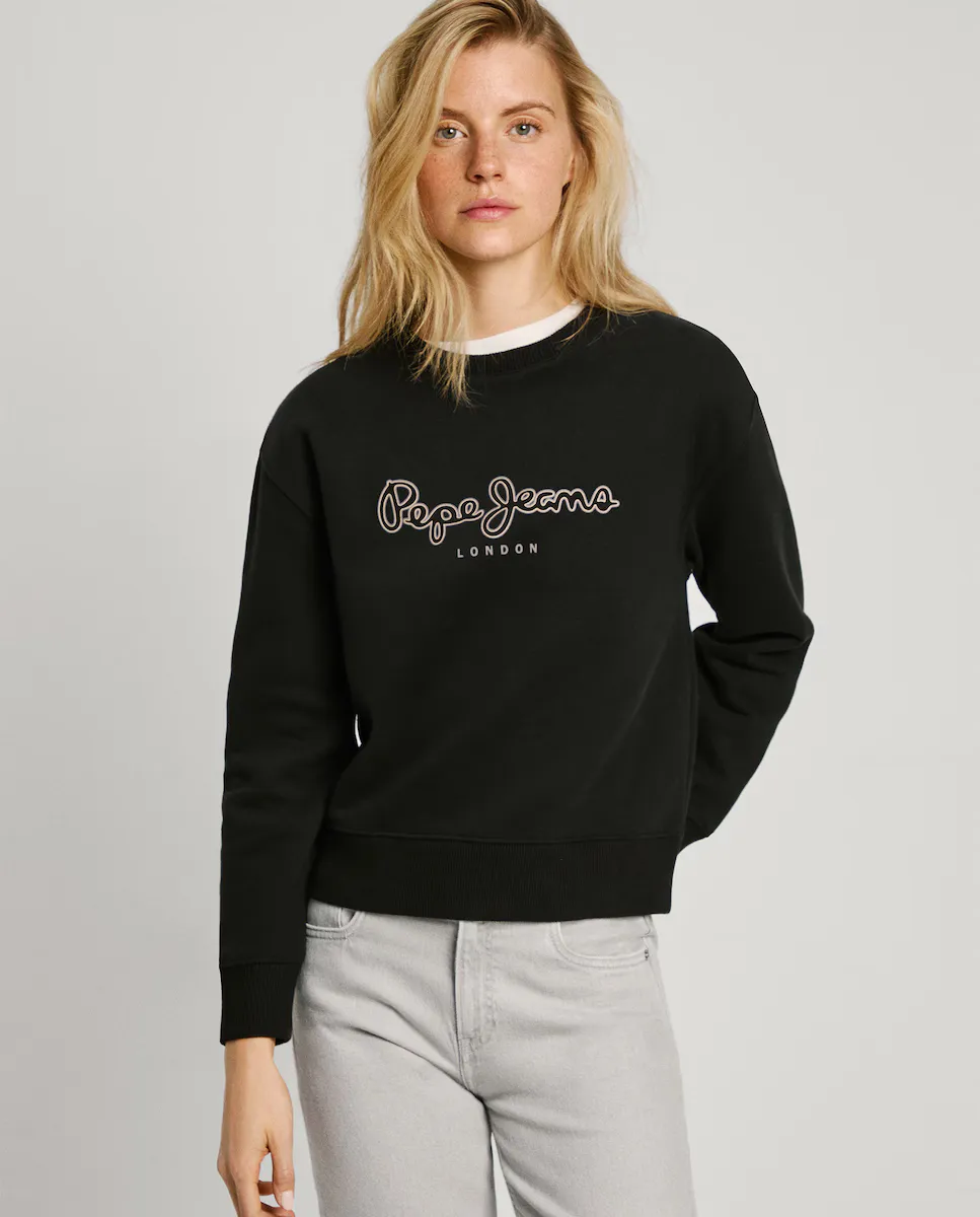 

Женская толстовка с круглым вырезом и принтом логотипа Pepe Jeans, черный