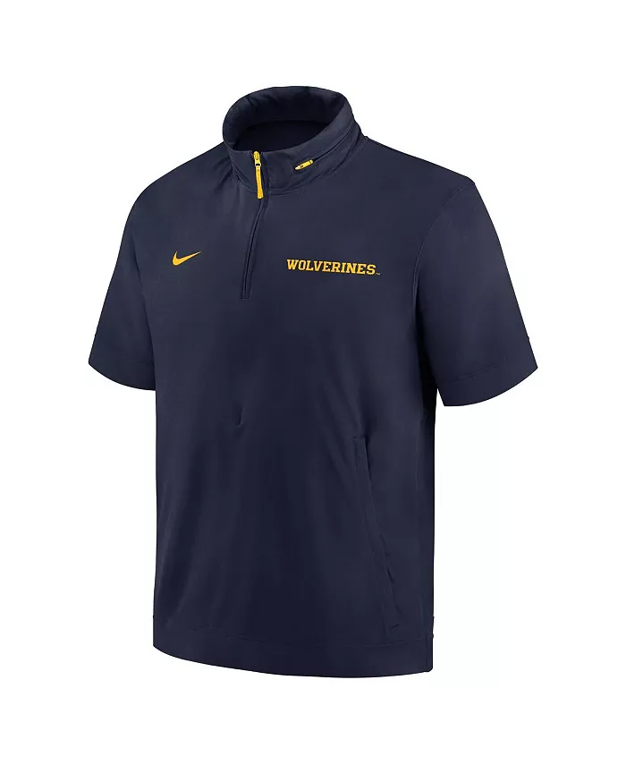 Мужская синяя худи-полузипка Michigan Wolverines 2024 с короткими рукавами для тренерской зоны Nike — фото 2