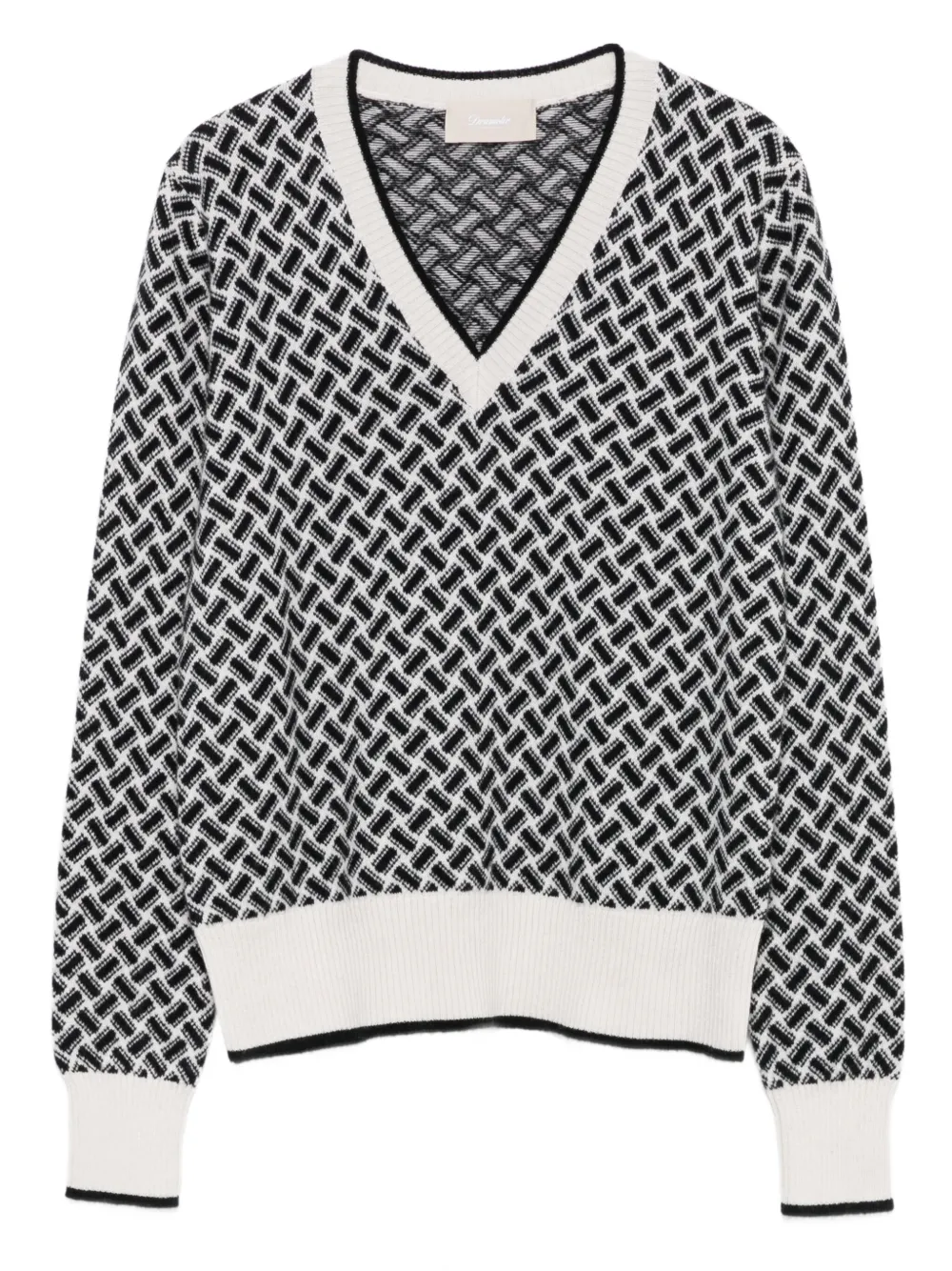 

Кашемировый свитер с V-образным вырезом и геометрическим узором Drumohr, белый