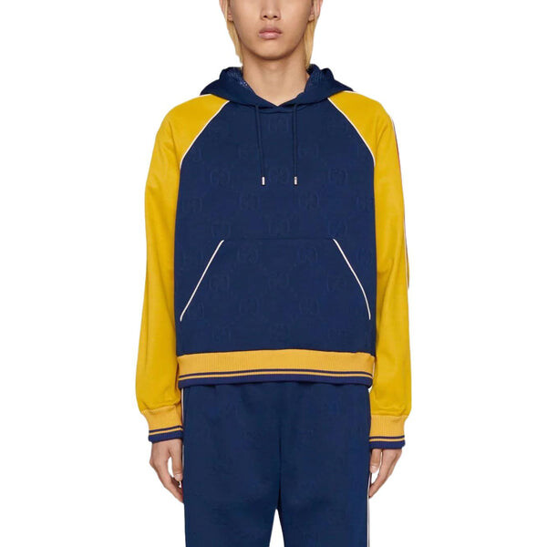 Толстовка gg jacquard hooded sweatshirt 'blue yellow' Gucci, синий — фото 4