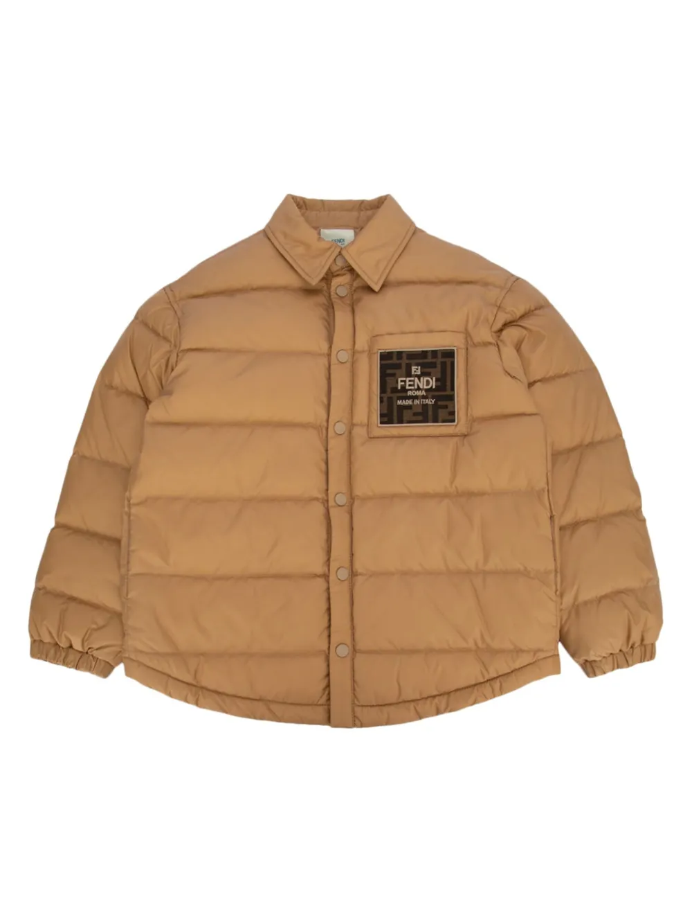 

Пуховик с нашивкой-логотипом FENDI KIDS, коричневый
