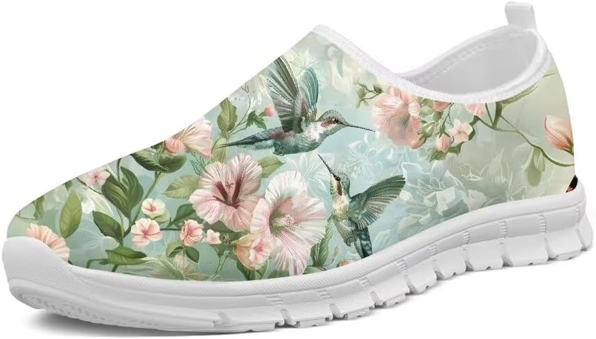 

Женские кроссовки Forchrinse Green Hummingbird Peony с легкой подошвой, без шнурков, для прогулок, унисекс, модные кеды из легкого канваса, нескользящие, для мужчин