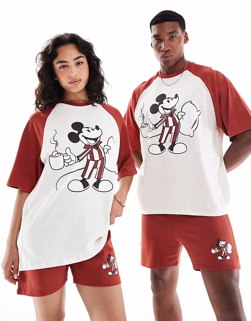 

ASOS DESIGN Disney Mickey Mouse реглан короткий пижамный комплект красного цвета