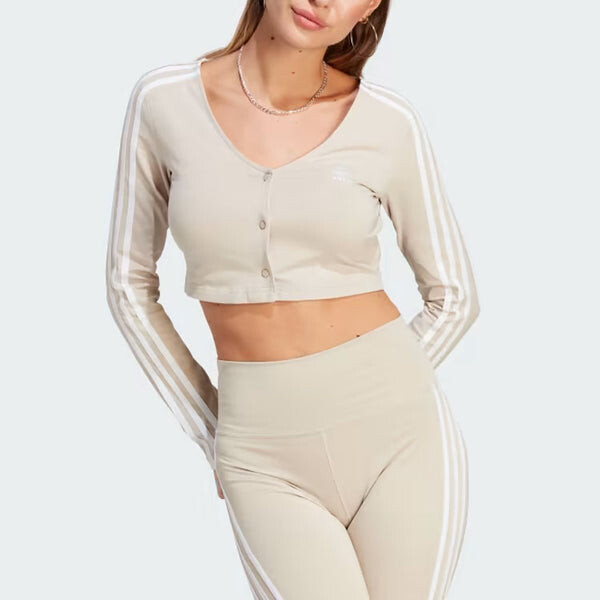 Футболка Tops originals adicolor classics с длинным рукавом и тремя полосками на пуговицах Adidas, бежевый — фото 2