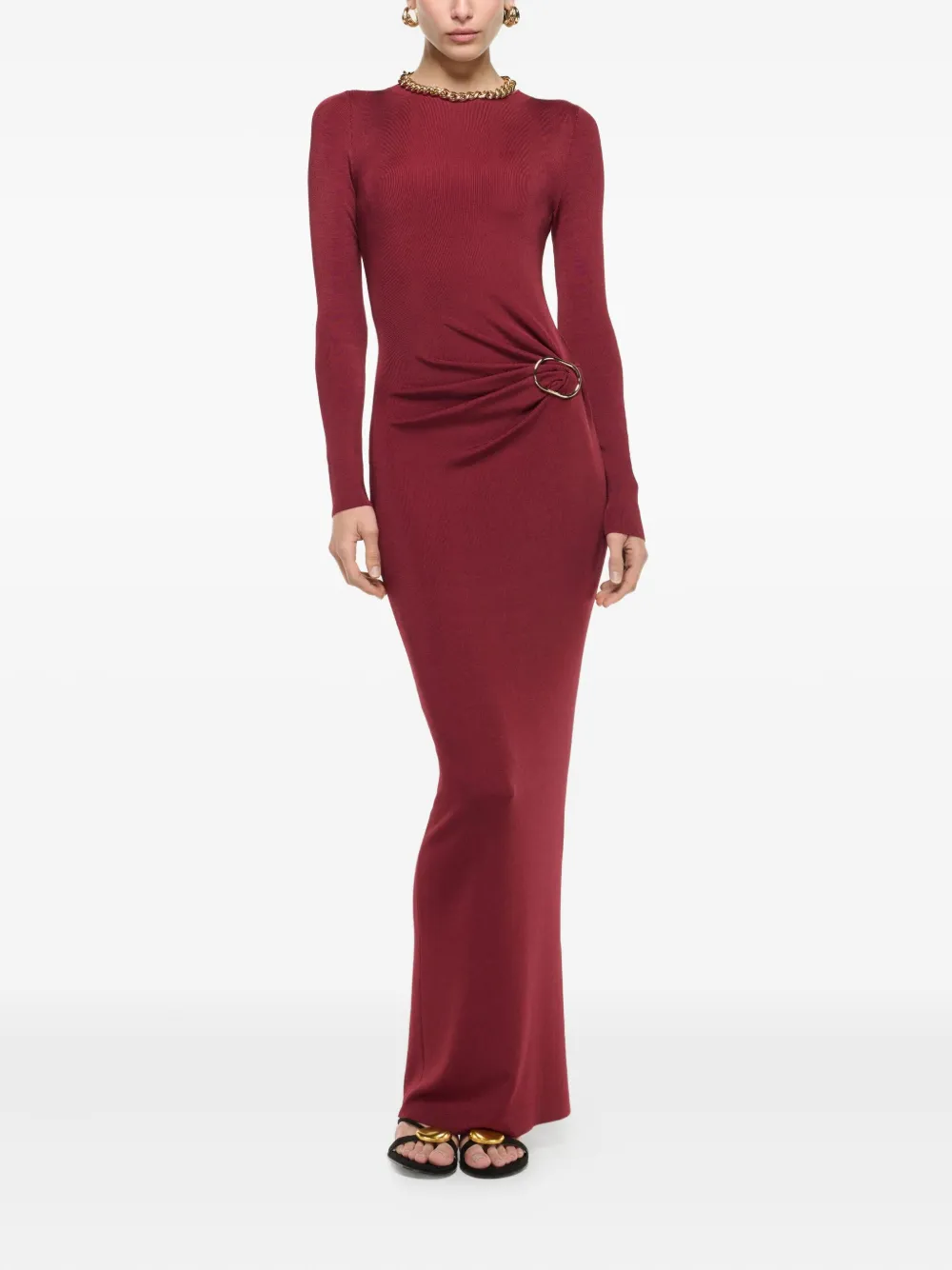 

Макси-платье с длинными рукавами и сборками Roland Mouret, красный