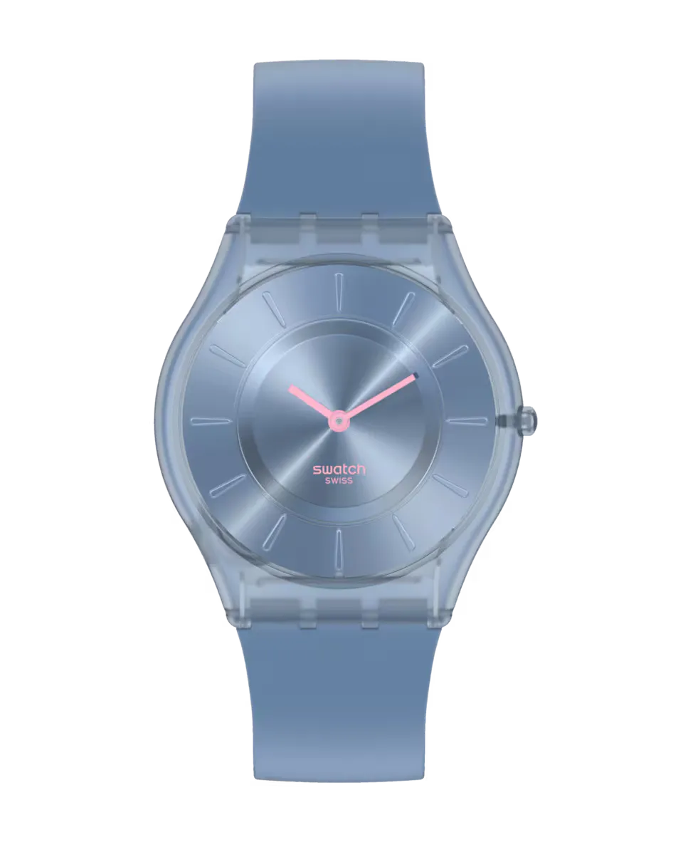 

Джинсовые синие часы с синим силиконовым ремешком Swatch, синий