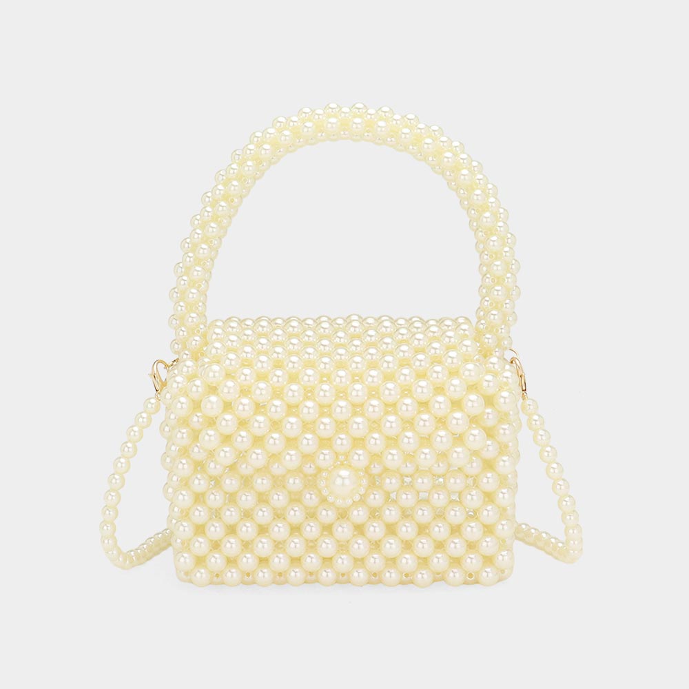 

Жемчужная бисерная мини-сумка с верхней ручкой и возможностью ношения через плечо FASHNZFAB, кремовый