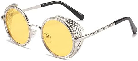 

Винтажные солнцезащитные очки в стиле стимпанк для женщин, круглые мужские солнцезащитные очки с металлической резьбой, мужские солнцезащитные очки UV400 MTZJH, C4silver Yellow