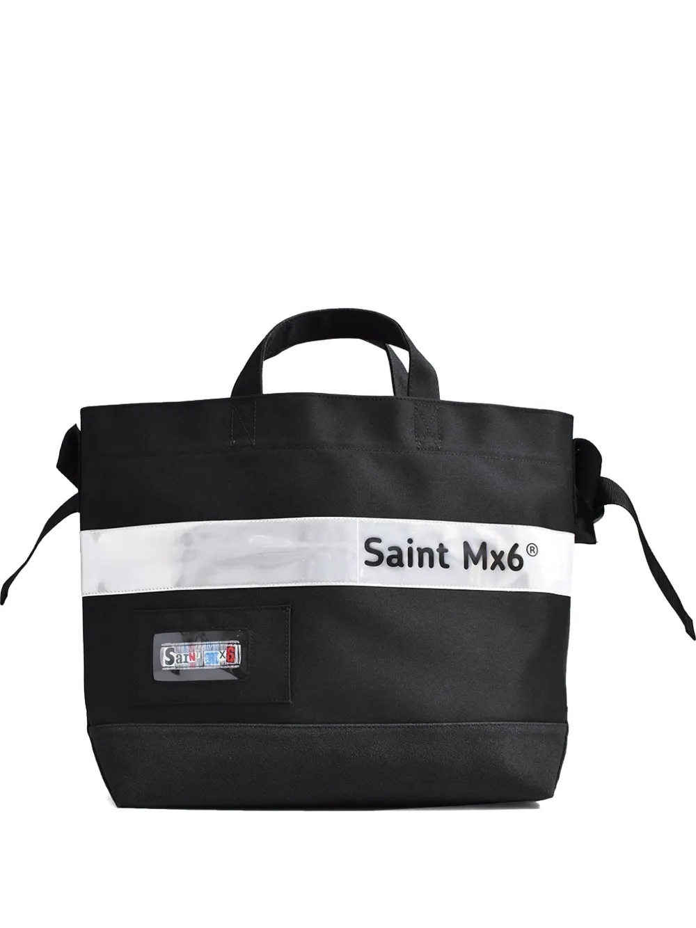 

Сумка-тоут с логотипом и полосками SAINT MXXXXXX, черный