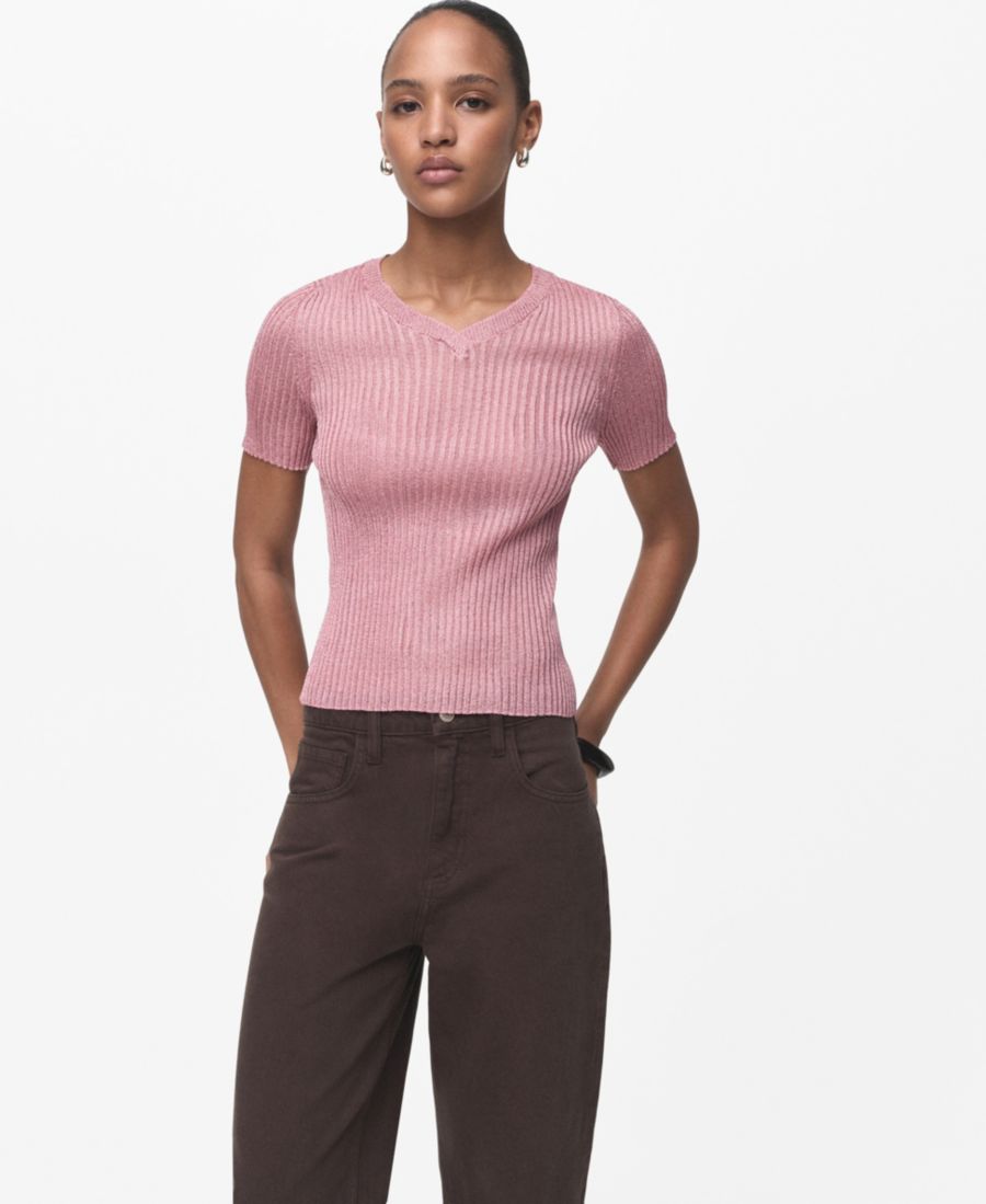 

Женский свитер с короткими рукавами и люрексом MANGO, Pastel Pink