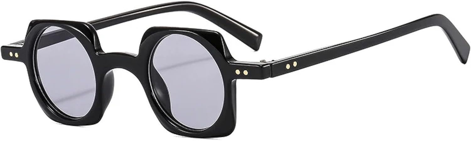 

Ретро солнцезащитные очки для женщин, модные, с прозрачными круглыми линзами цвета океана, для мужчин в стиле панк, с заклепками, защита от УФ-излучения UV400 TOIPASTN, Black Light Gray