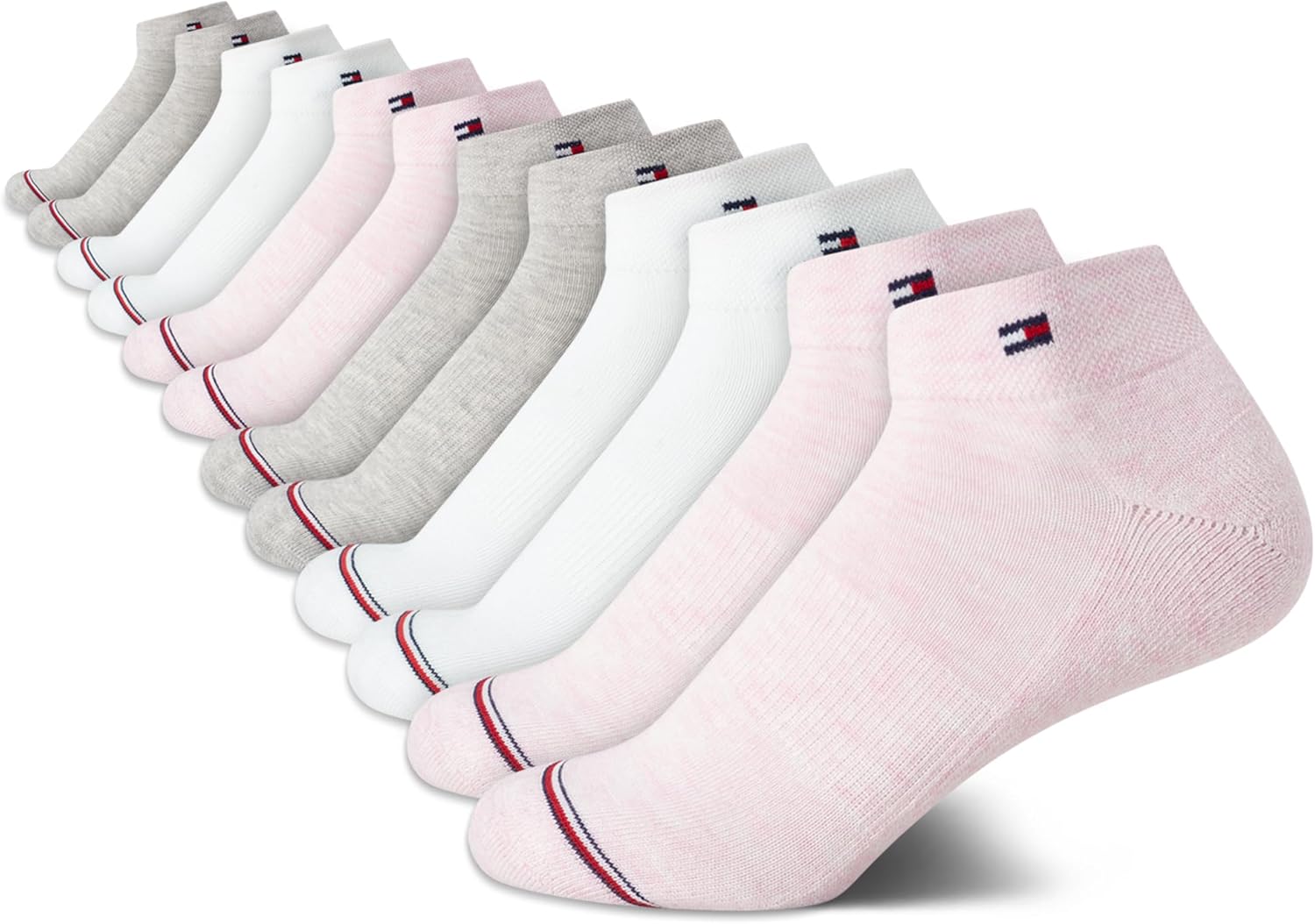 

Женские носки Tommy Hilfiger Quarter - 12 пар мягких спортивных носков длиной до щиколотки с мягкой подошвой для женщин (размеры: 4-10), Pink Logo