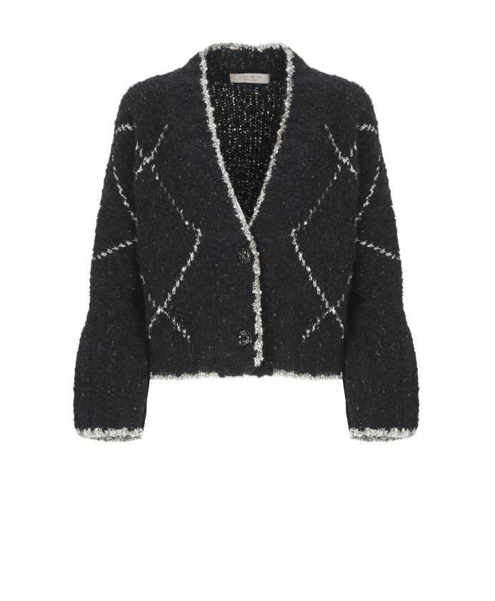 

Шерстяной кардиган с геометрическим узором, черный. D.Exterior, черный