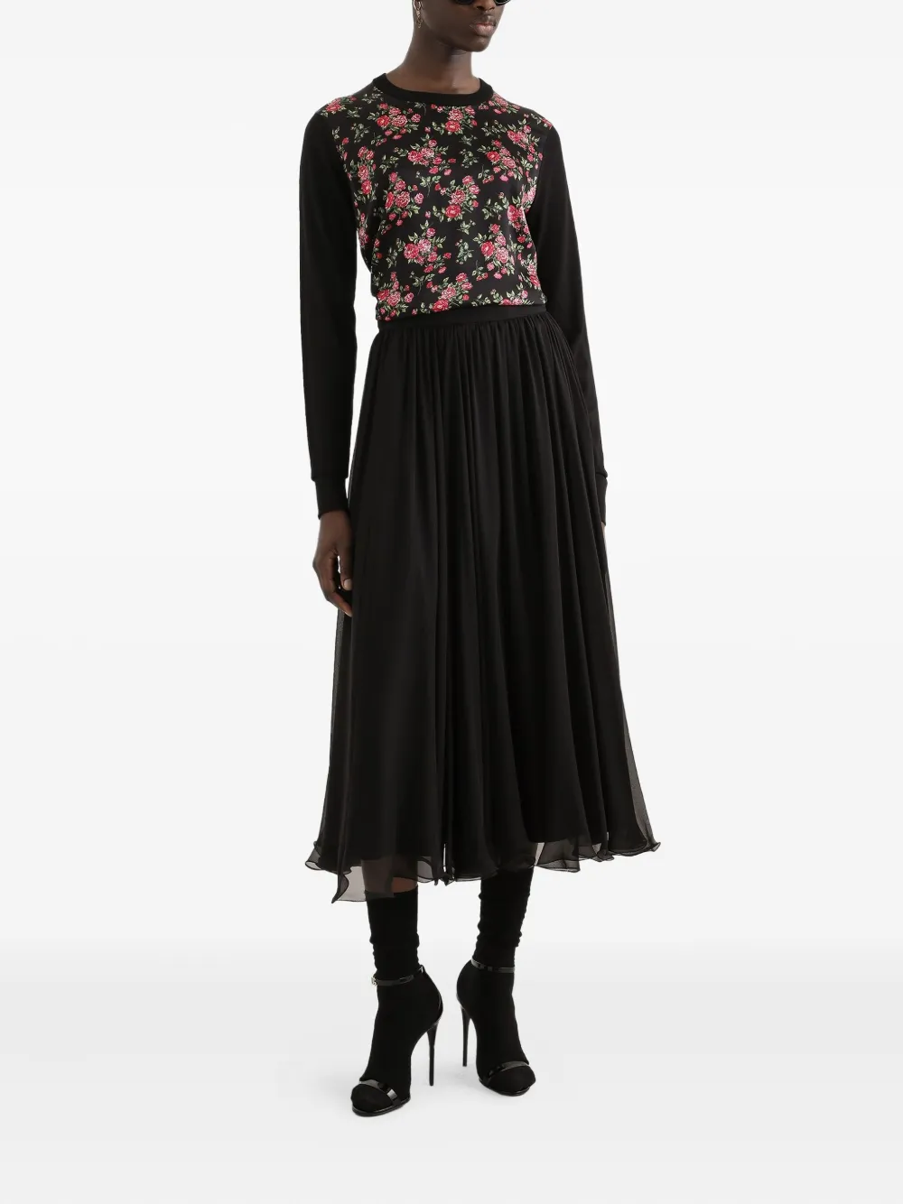 Свитер с цветочным принтом DOLCE & GABBANA, черный — фото 2