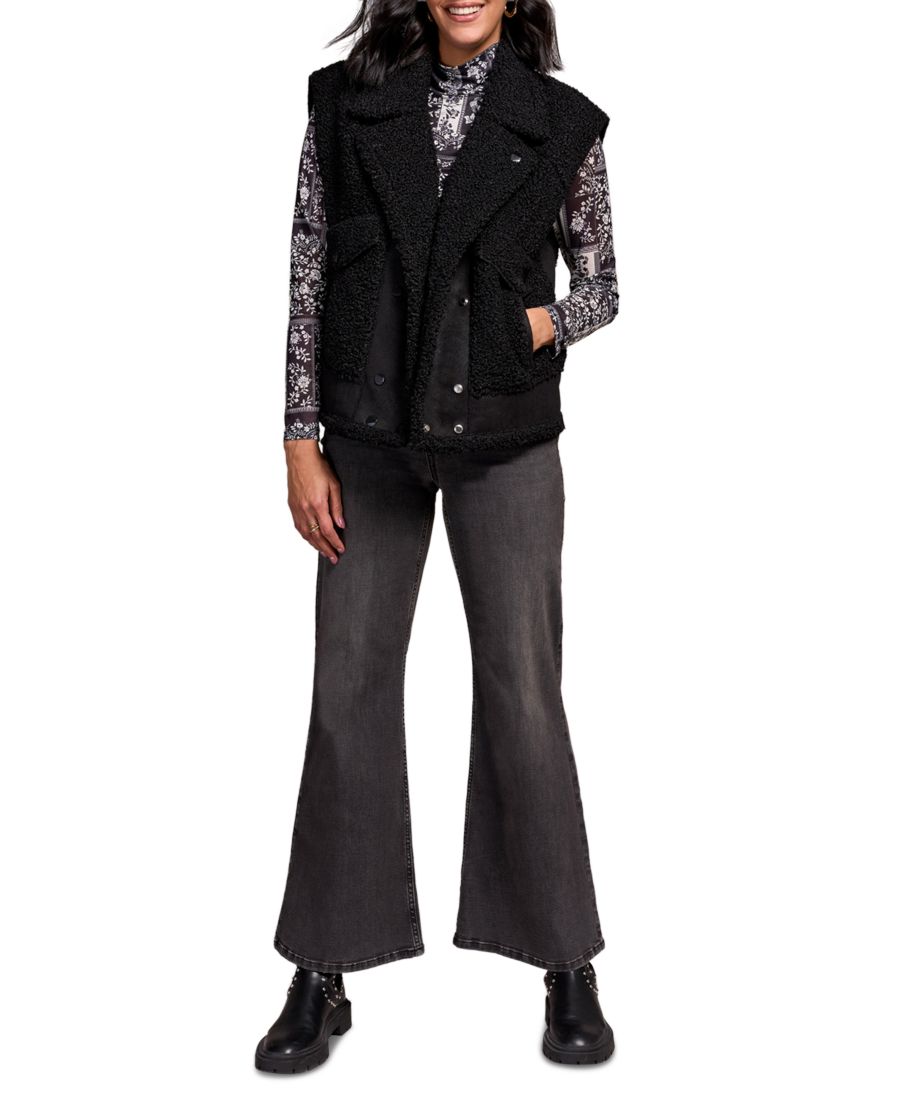 

Женский жилет без рукавов с воротником и подкладкой из искусственного меха TRIBAL, Black