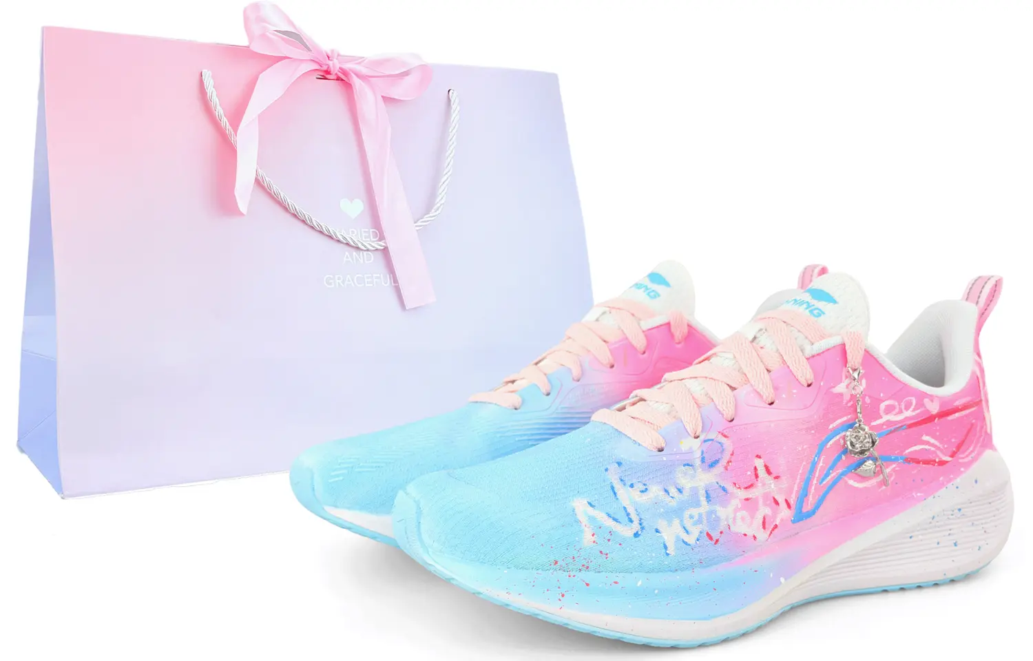 

Li-Ning Wuyue амортизирующие нескользящие дышащие низкие кроссовки для бега мужские, розовый синий