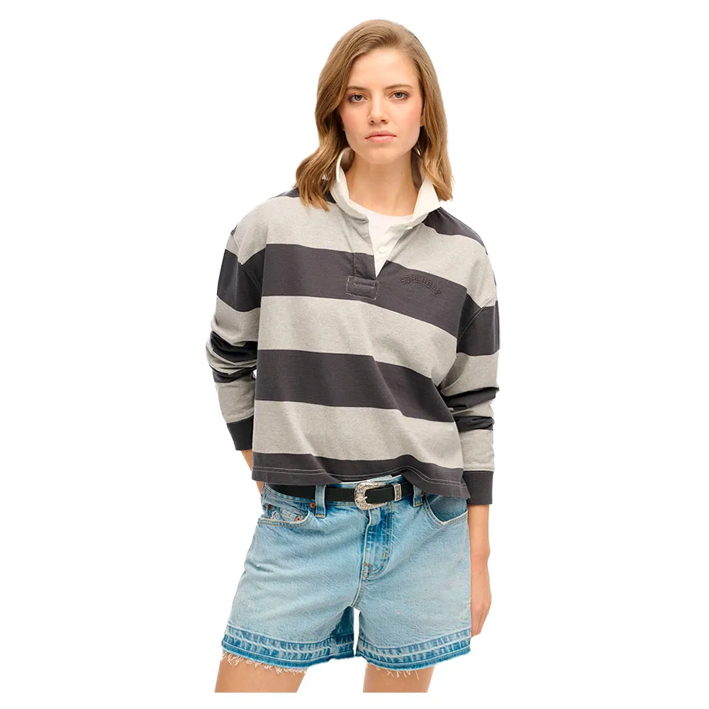 

Поло с длинным рукавом Superdry Ath Essential Stripe, серый