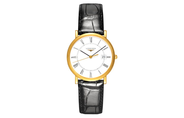

LONGINES Часы Magnificent Collection Quartz Movement Men's Watch 34mm White Dial 18K Gold Watch Case Leather Strap, White Dial