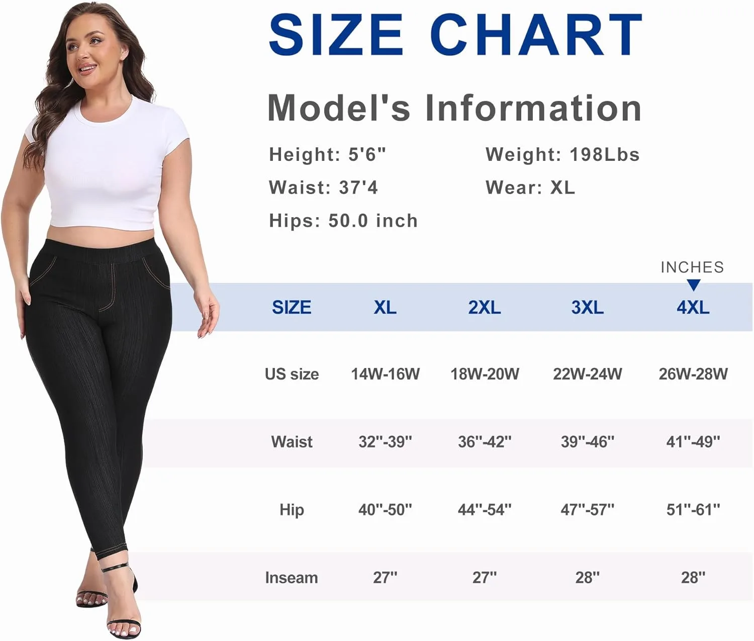 

Джинсы-джеггинсы для женщин High Waist с эффектом коррекции фигуры, Plus Size, с карманами (XL-4XL) UENREE