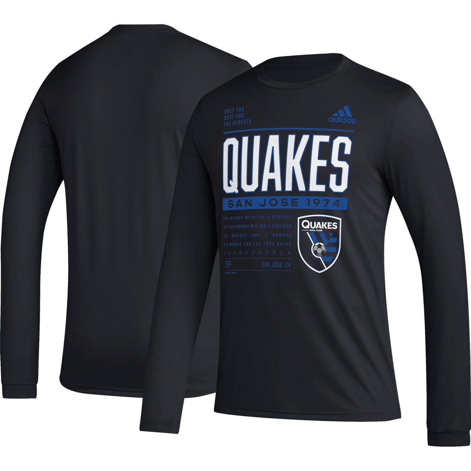 

Мужская черная футболка с длинным рукавом San Jose Earthquakes Club DNA adidas, Черный, Мужская черная футболка с длинным рукавом San Jose Earthquakes Club DNA adidas