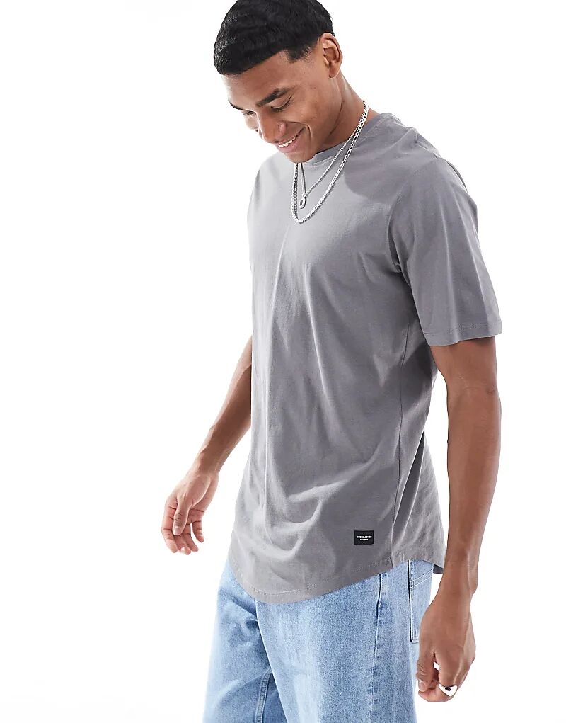 

Удлиненная футболка Essentials с закругленным подолом серого цвета Jack & Jones