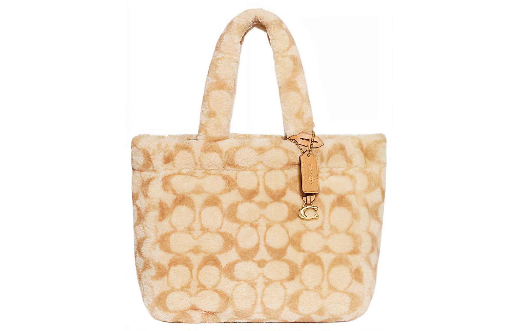 

COACH Сумка-тоут из овчины Шоппер Сумка через плечо Кроссбоди Женская большая сумка светло-желтого цвета